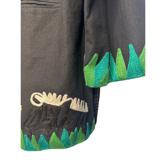 Anage Black Jungle Animal Embroidered Jacket L 100% Cotton - Picture 7 of 7